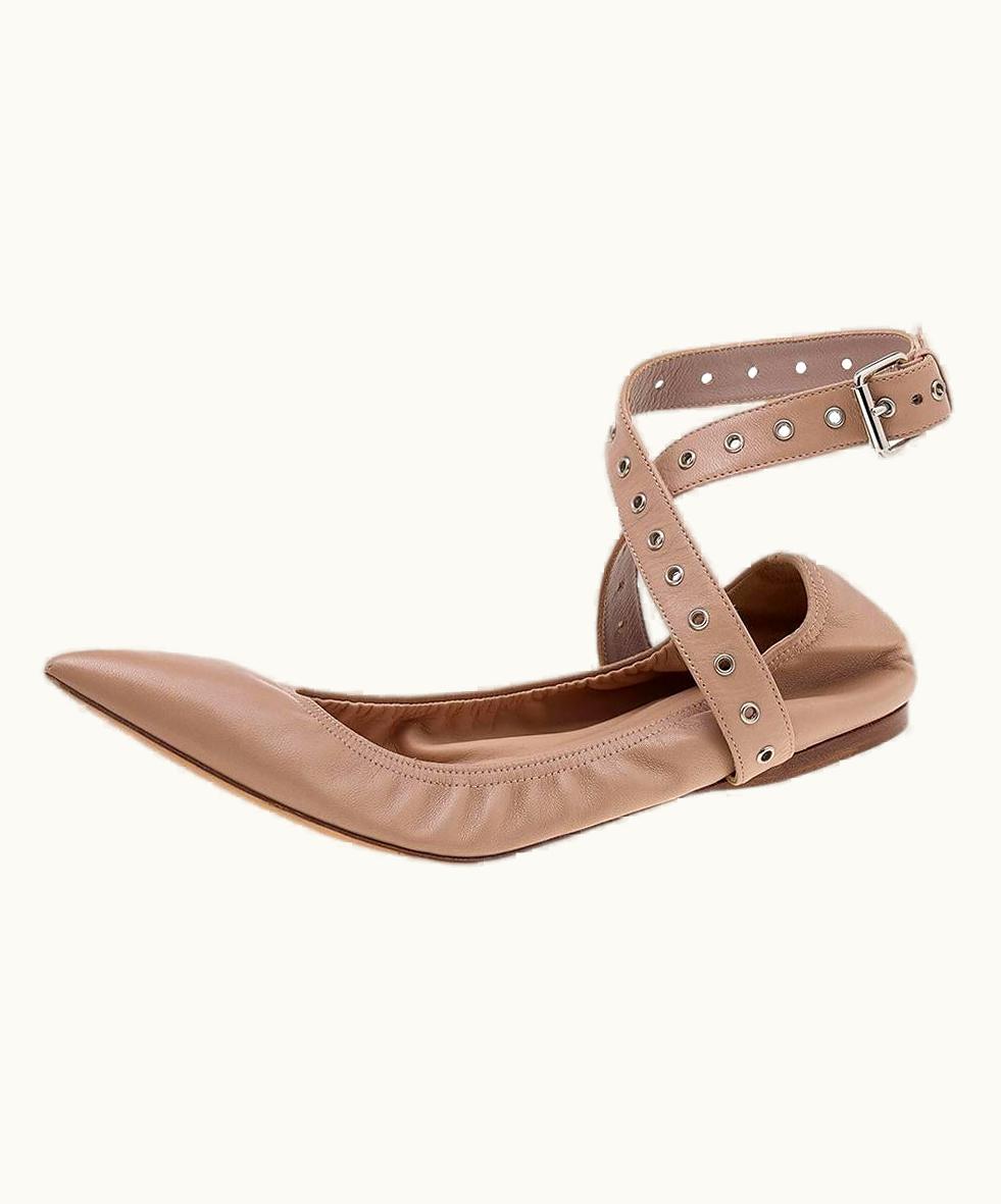 Valentino Beige Leather Love Latch Pointed Toe Ballet Flats UZ0611898