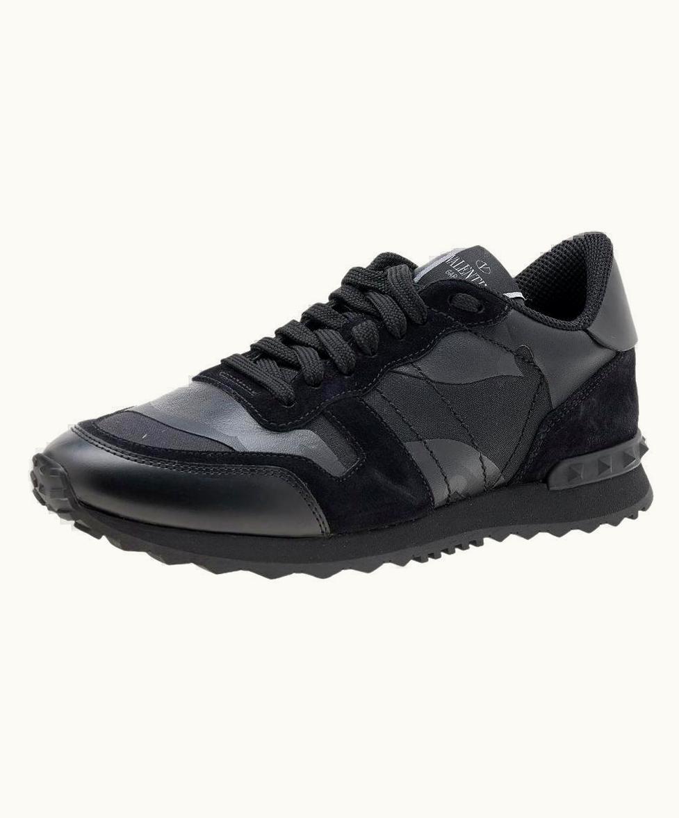 Valentino Black Leather And Suede Rockrunner Low Top Sneakers