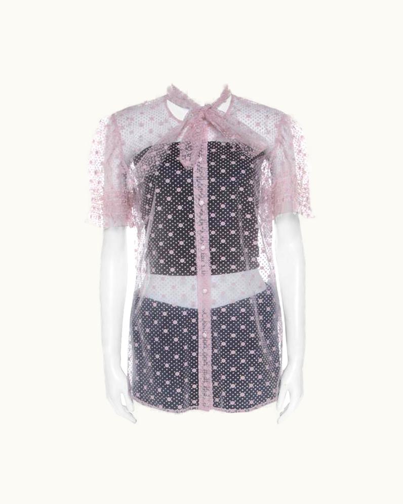 Valentino Red Valentino Pale Pink Tulle Bow Tie Detail Sheer Blouse