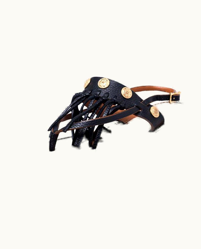 Valentino Black Leather Fringed Coin Detail Thong Flat Sandals
