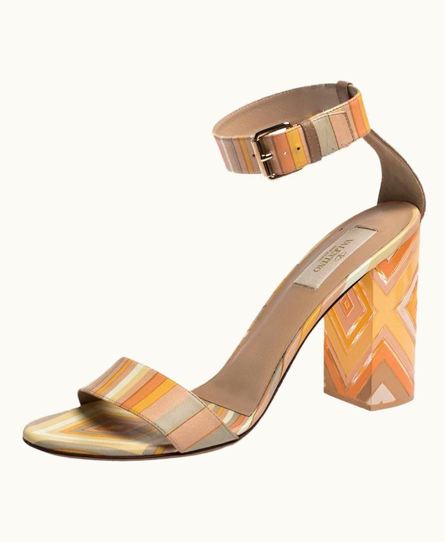 Valentino Multicolor Native Print Leather And Plexiglass Heel Sandals