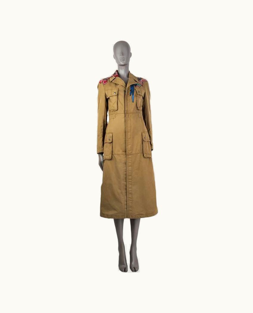 Valentino Olive Green Cotton Tropical Dream Sequin Trench Coat Jacket 4