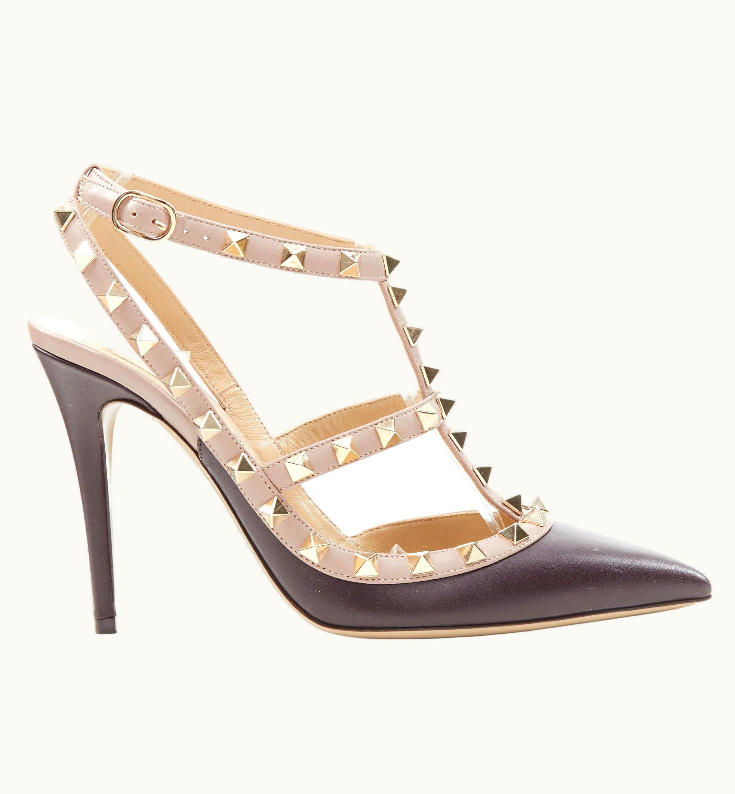 Valentino Rockstud Dark Purple Mauve Gold Stud Caged High Heel Pump