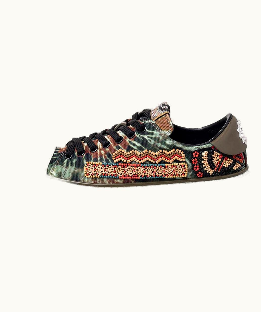 Valentino Multicolor Canvas Rubber Cap Toe Embellished Low Top Sneakers
