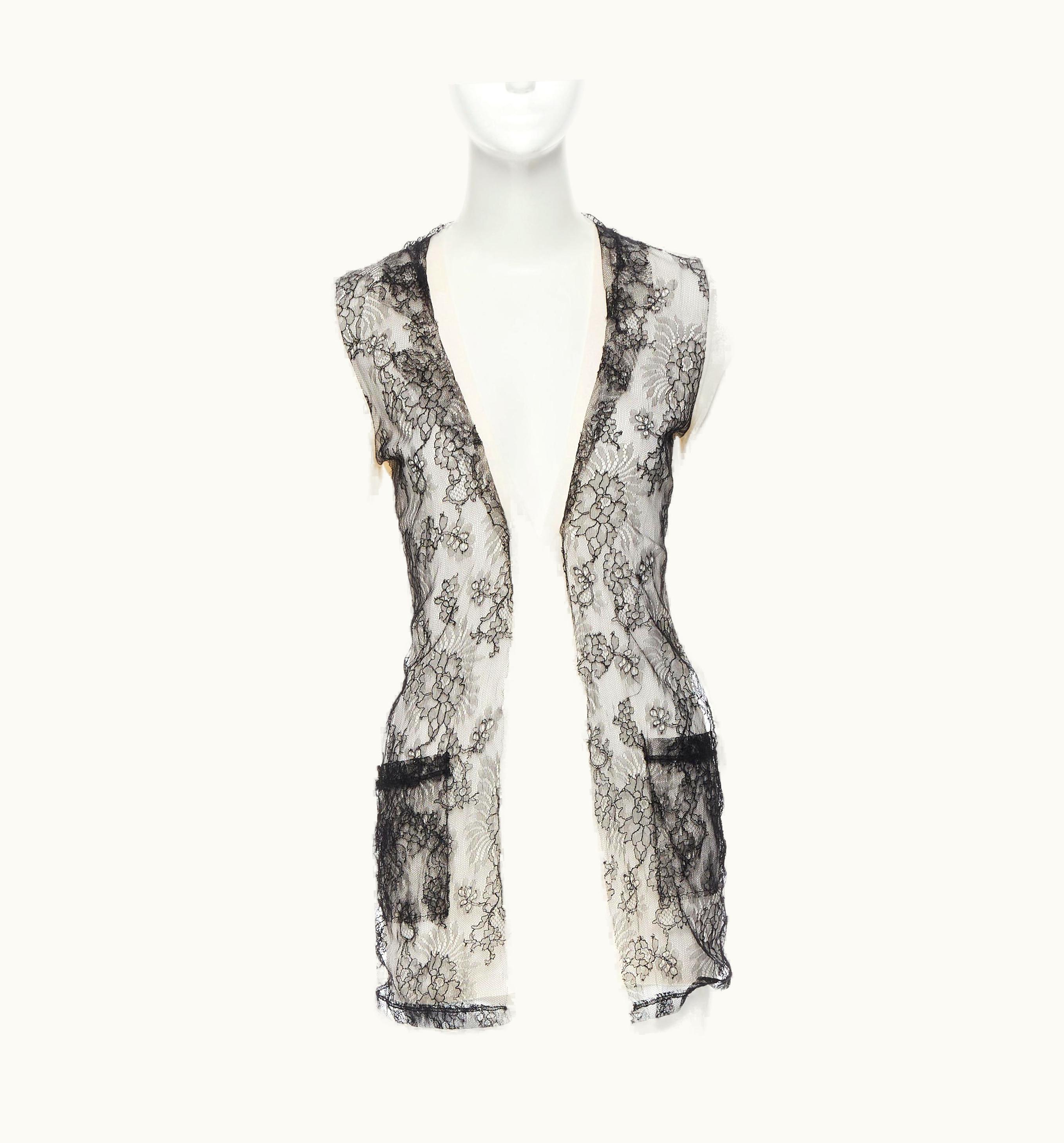 Valentino Virgin Wool Cashmere Blend Black Lace Dual Pocket Cardigan Sweater