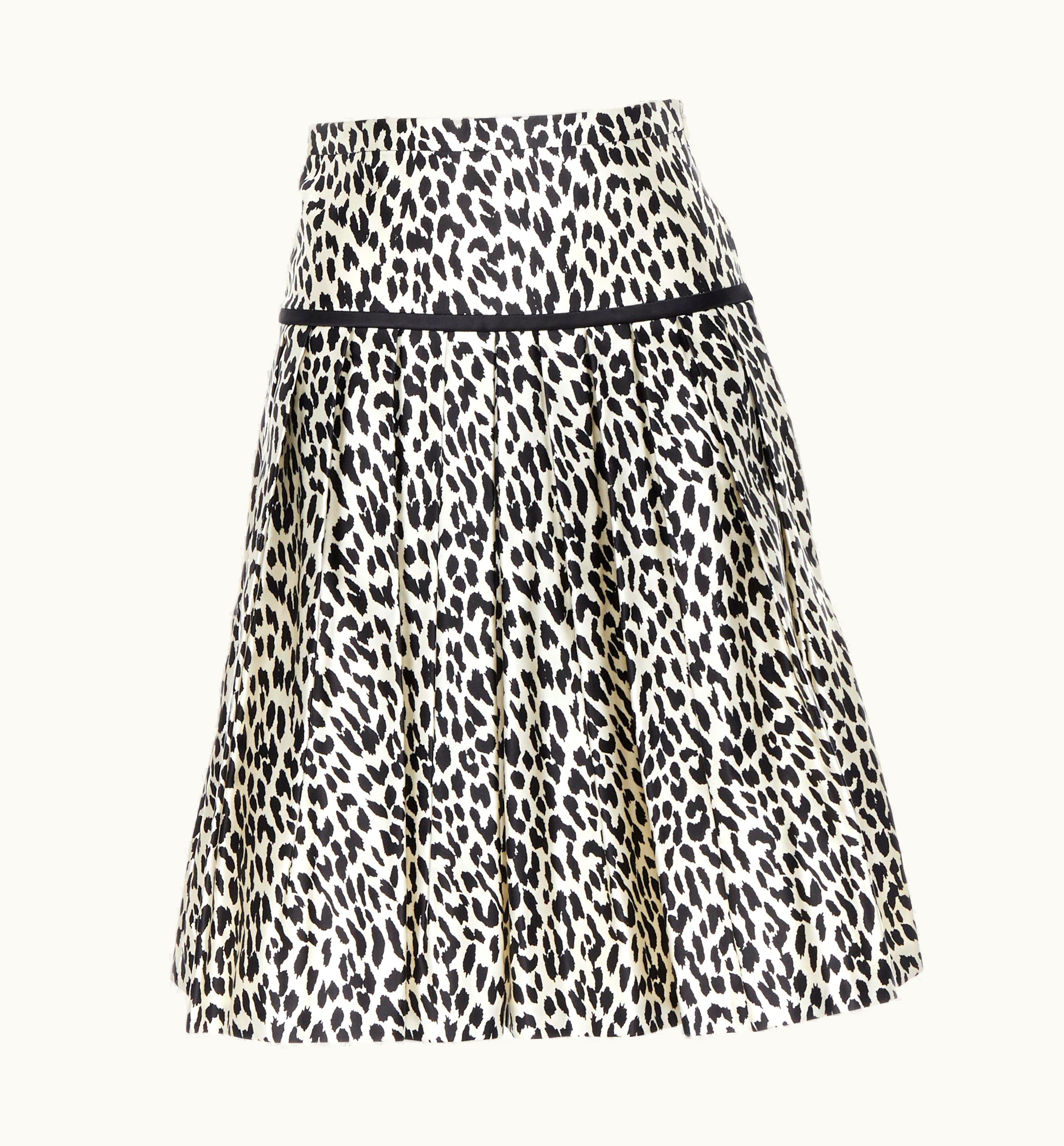 Valentino Cotton Silk Black White Leopard Spot Print Pleated Flared Skirt