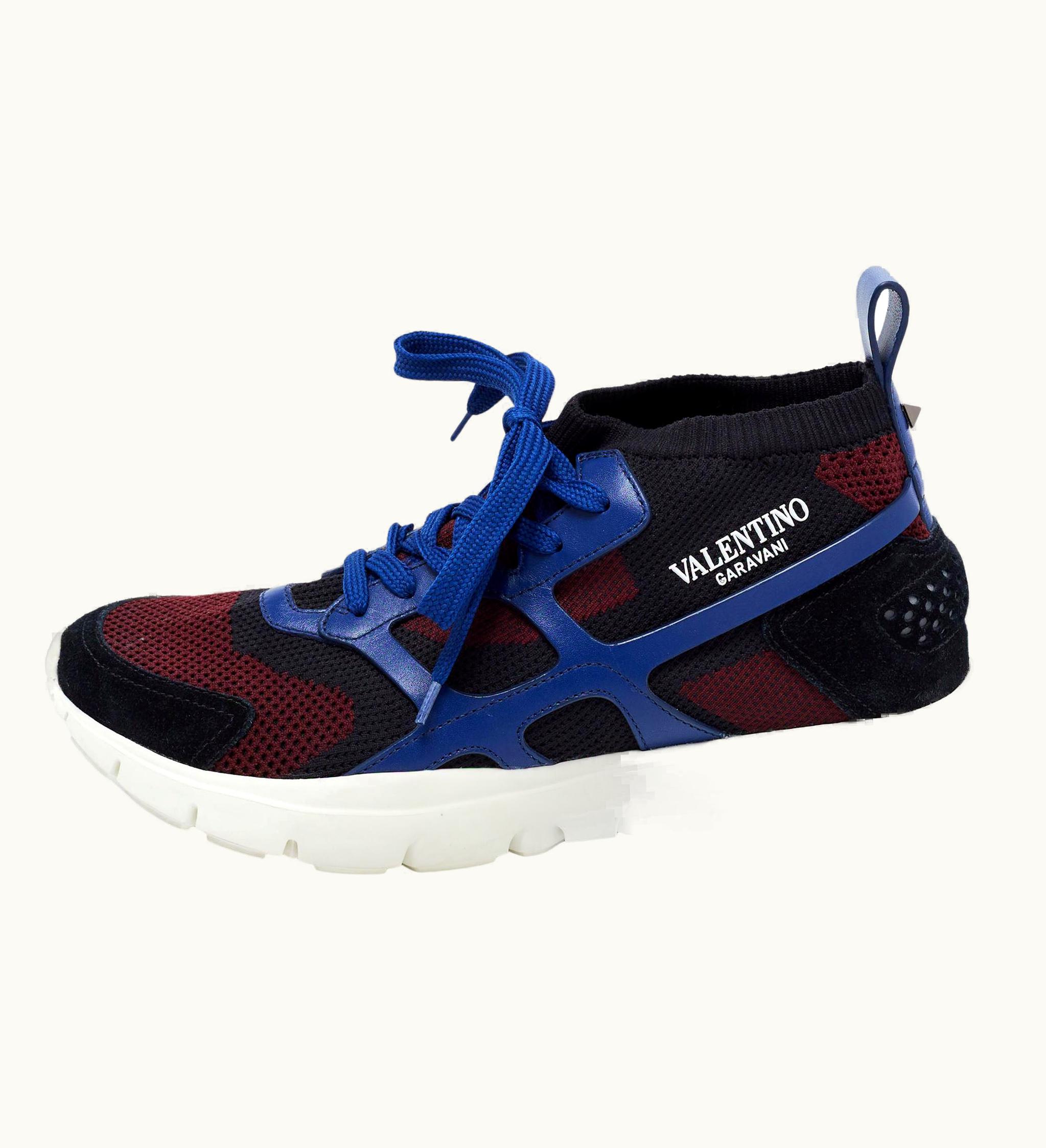 Valentino Tri-Color Leather, Mesh And Suede Low-Top Sneakers
