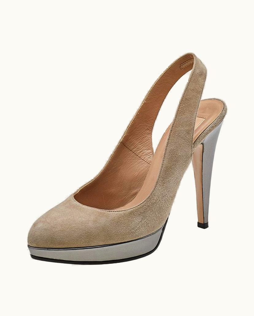 Valentino Dark Beige/Grey Suede And Leather Slingback Platform Sandals