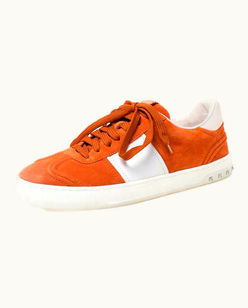 Valentino Orange Suede And White Leather Flycrew Low Top Sneakers
