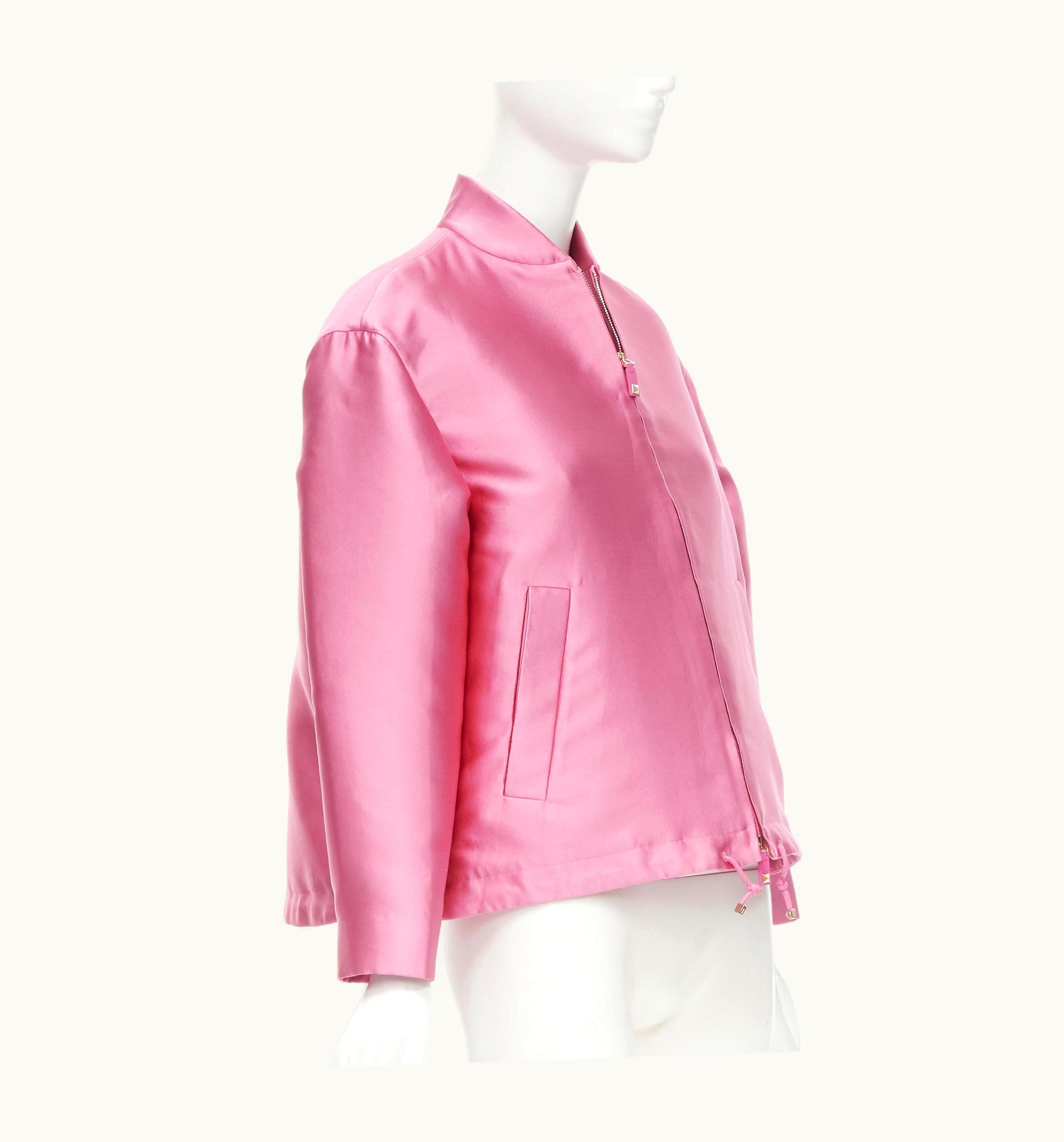 Valentino Sub Zero Couture Pink Polyester Silk Flared Hem Bomber Jacket
