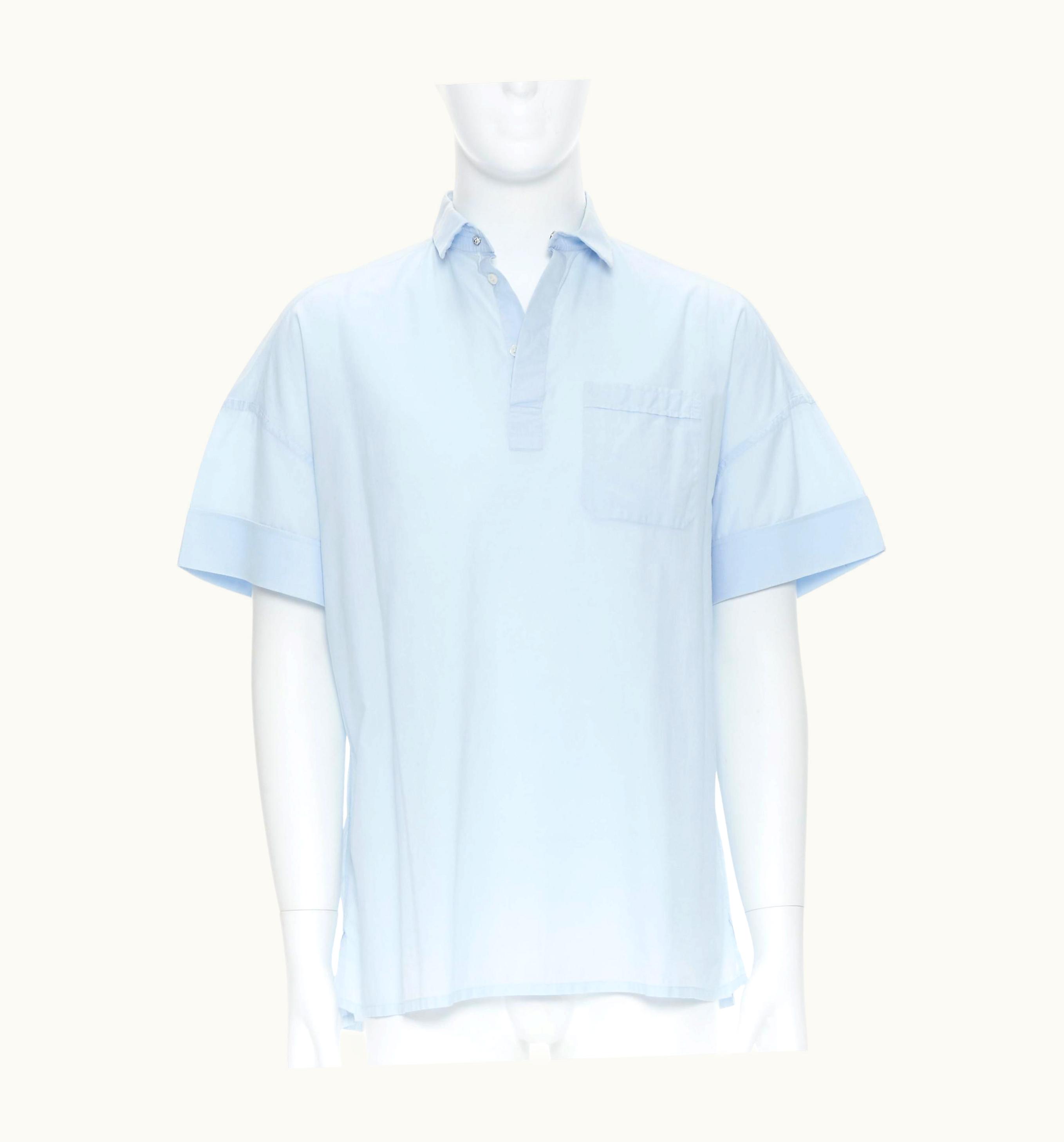 Valentino Light Blue Soft Cotton Fused Sleeve Single Pocket Boxy Shirt Top