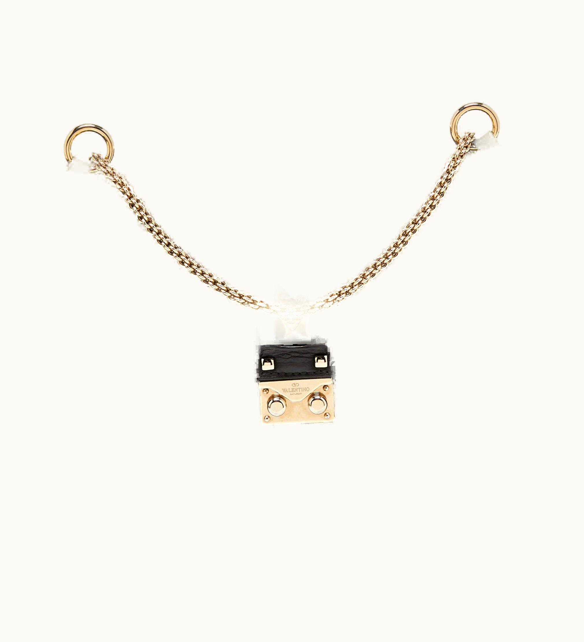 Valentino Black/Navy Blue Denim And Leather Medium Rockstud Glam Lock Flap Bag