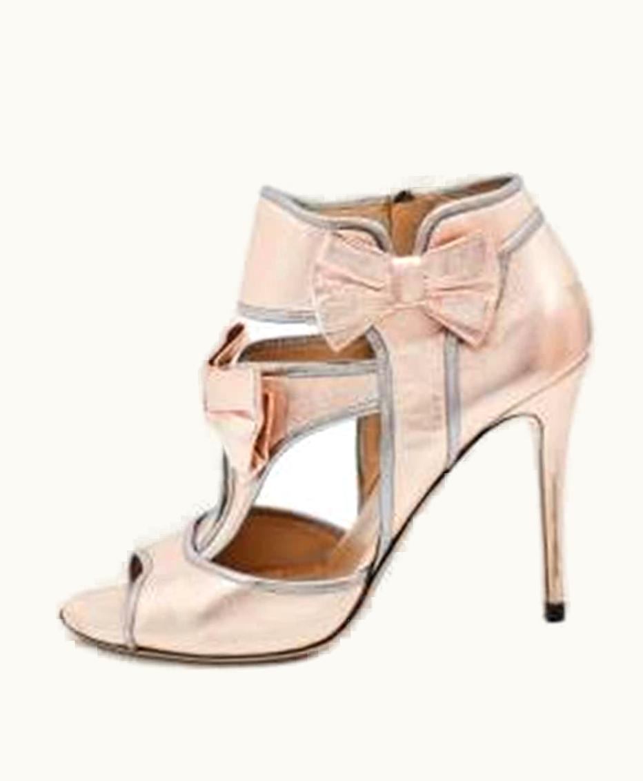 Valentino Metallic Pink/Grey Leather Bow Open Toe Ankle Strap Sandals