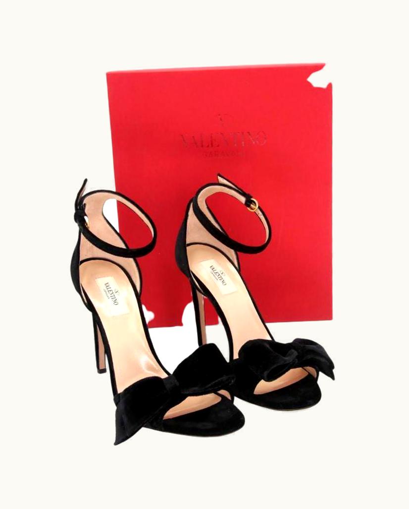 Valentino Black Garavani Velvet Bow High Heels Open Toe Pumps Vg-s0930p-0377