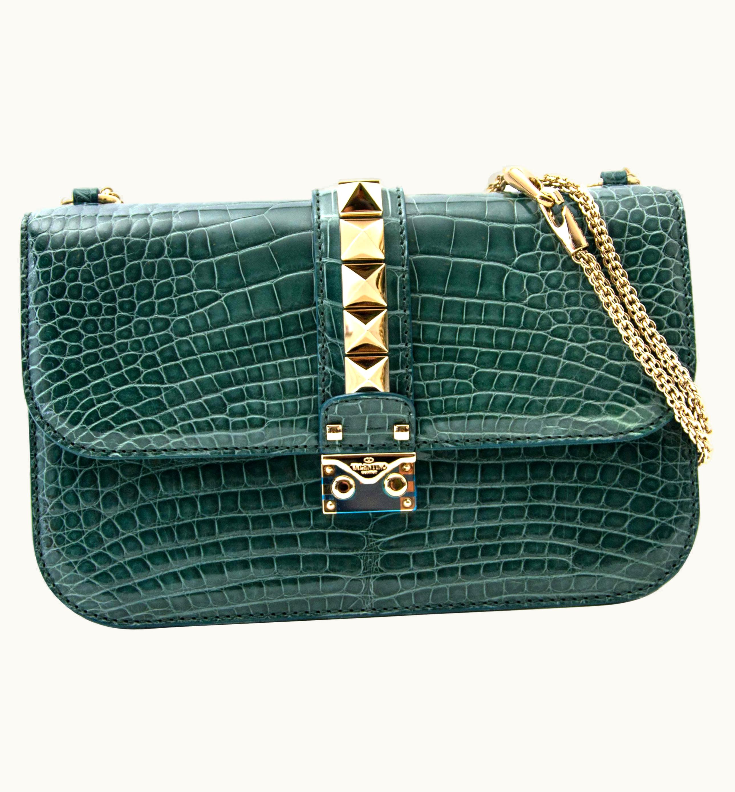 Valentino Never Used Valentino Rocklock Medium Alligator Crossbody Bag