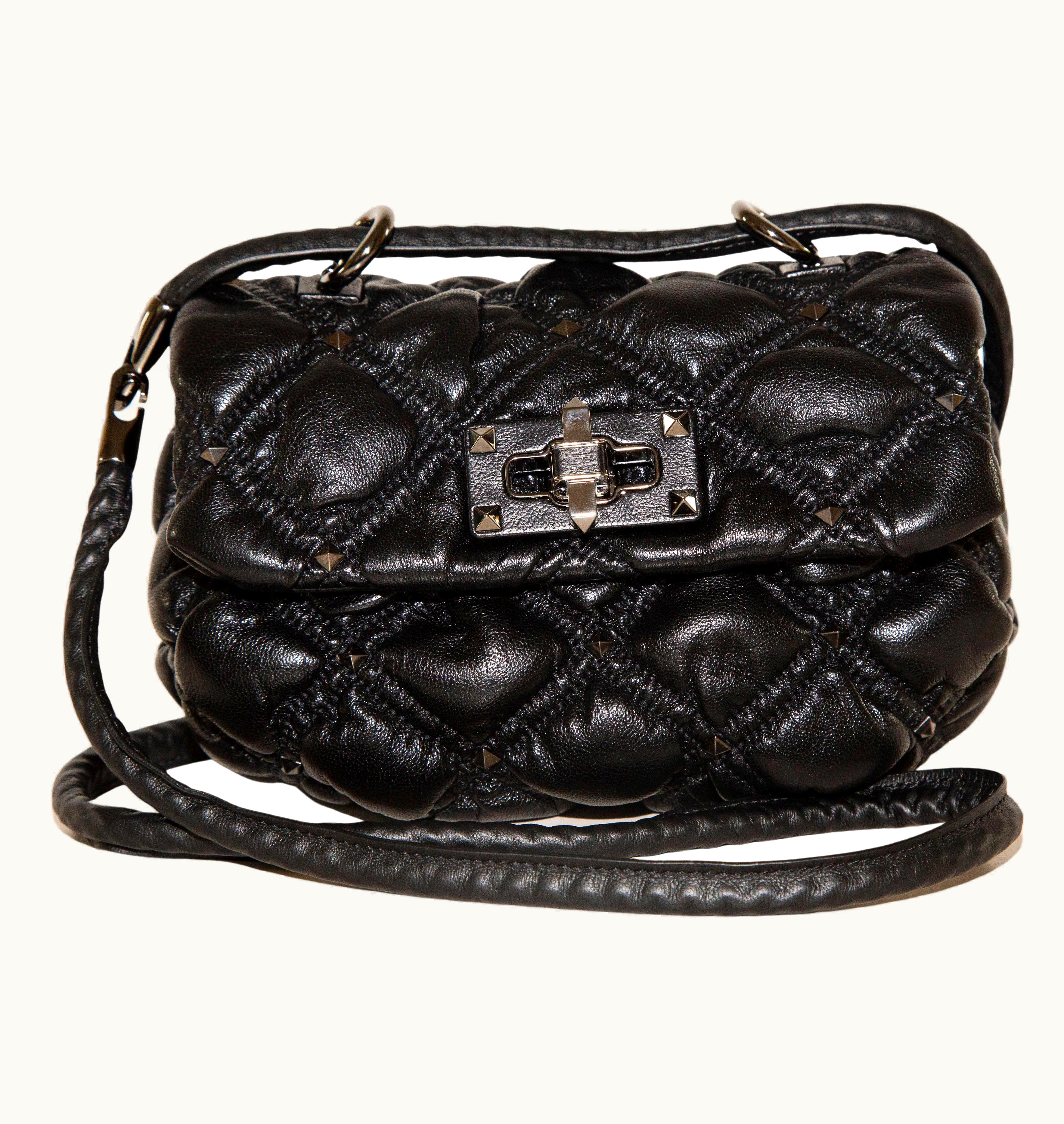Valentino Garavani Black Nappa Leather SpikeMe Shoulder Bag