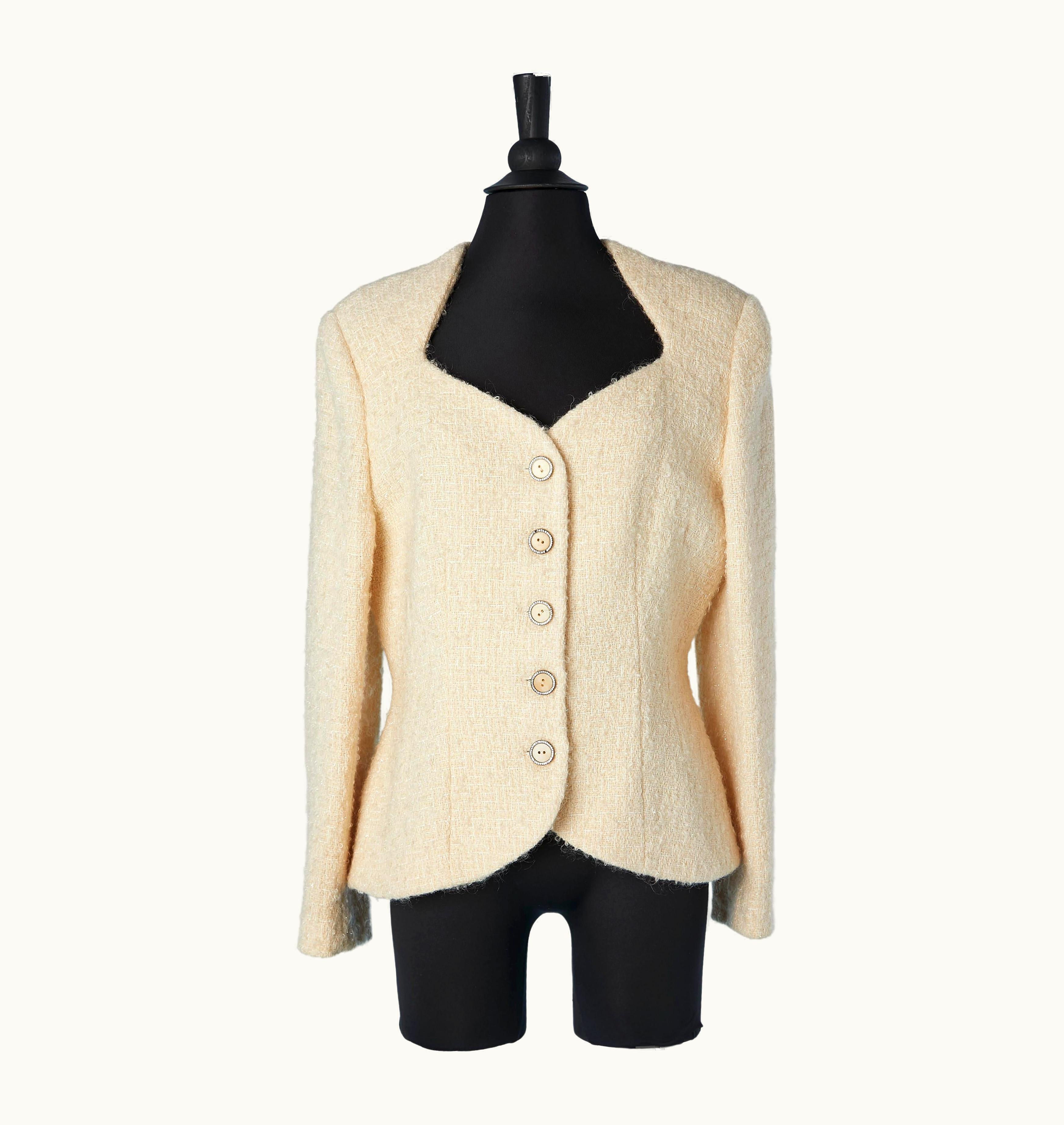 Valentino Ivory Tweed Bouclette Wool Single Breasted Evening Jacket Valentino Night