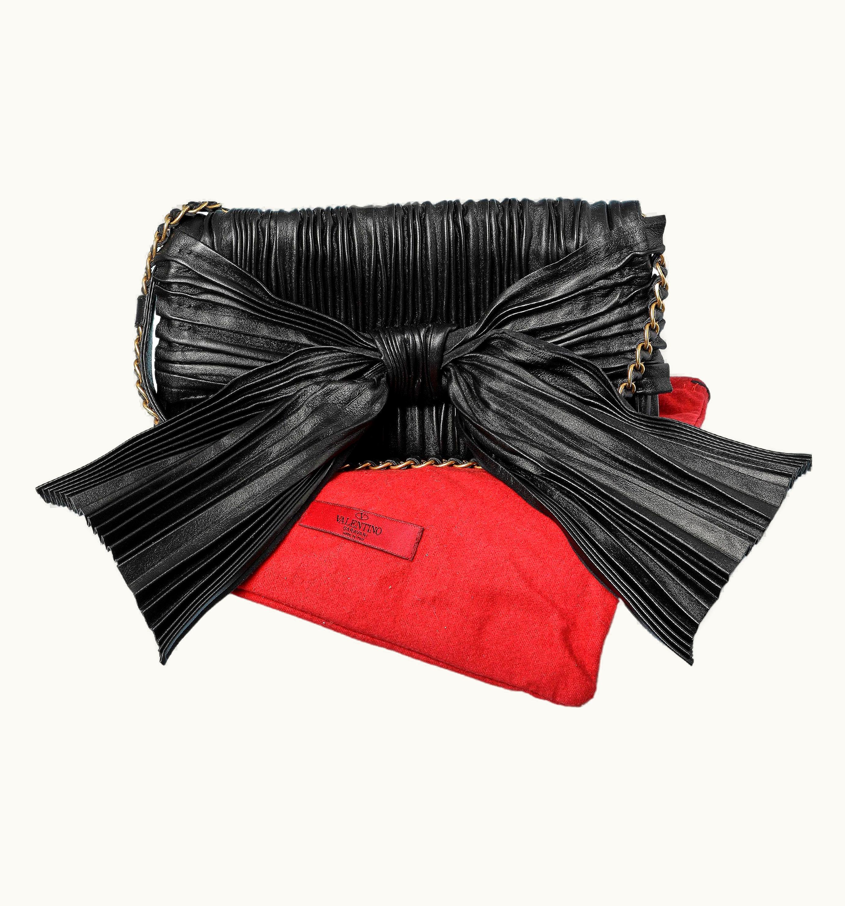 Valentino Black Leather Pleated Bag With Leather Pleated Bow Valentino Garavani