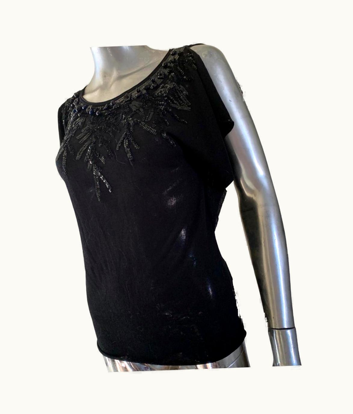 Valentino Hand Beaded And Sequins Black Knit Blouse Italy
