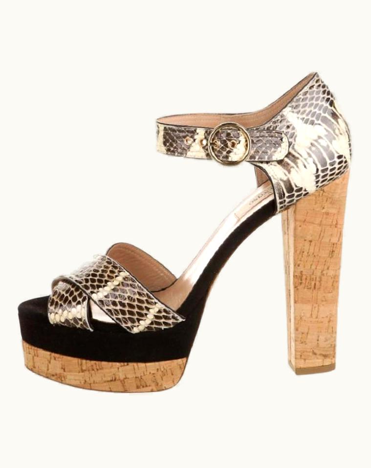 Valentino Garavani Snake Double Platform Cork Heel Shoes Sandals