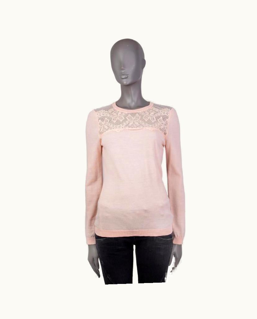 Valentino Red Valentino Pale Pink Cotton Lace Detailed Crewneck Sweater