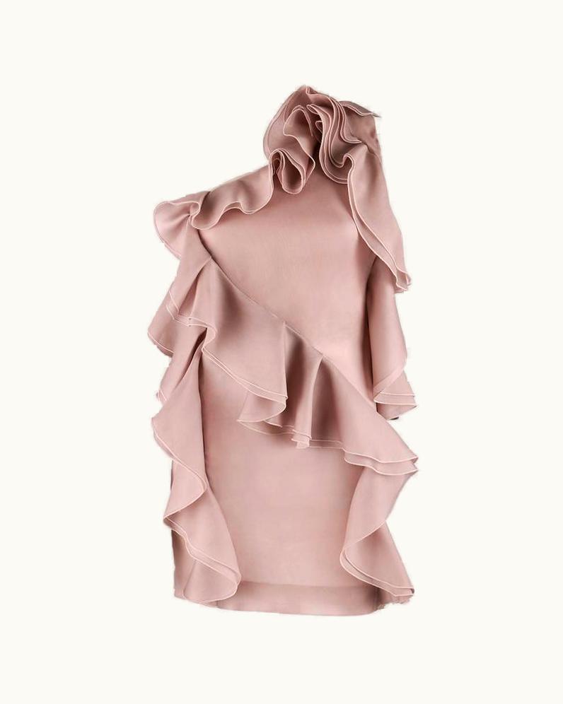Valentino Valentino Spring 2010 Pale Mauve Pink Purple One Shoulder Ruffle Mini Dress