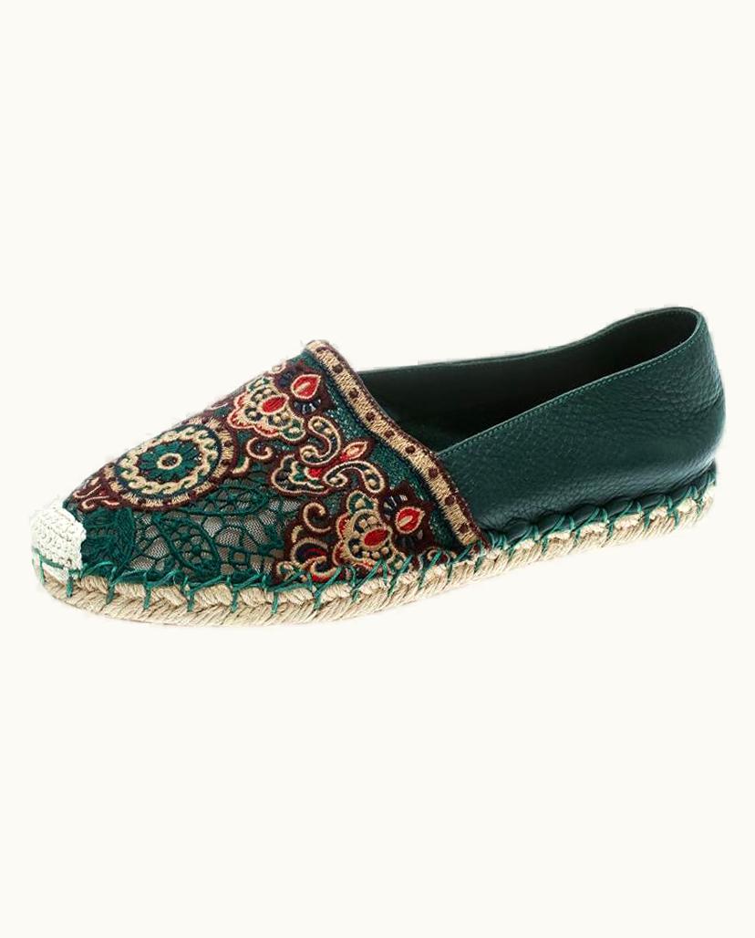 Valentino Valentino Green Embroidered Leather Espadrilles UZ0612053