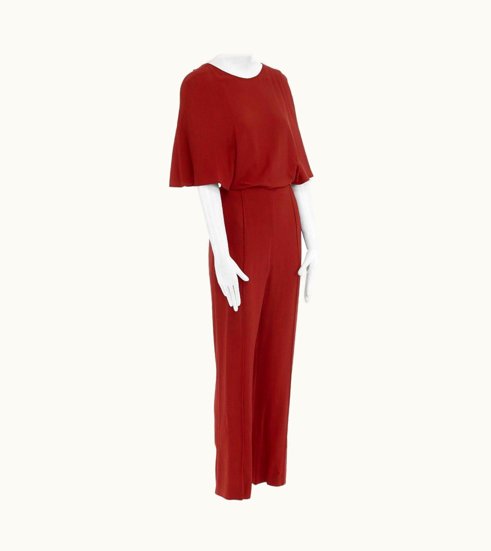 Valentino Runway Valentino 2012 Cady Red Viscose Cape Sleeve Cross Back Jumpsuit