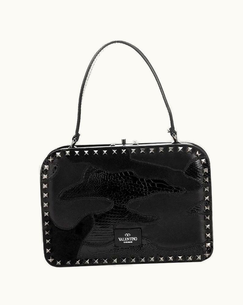 Valentino 2012 Valentino Black Python, Leather & Ponyhair Rockstud 'Noir' Frame Bag