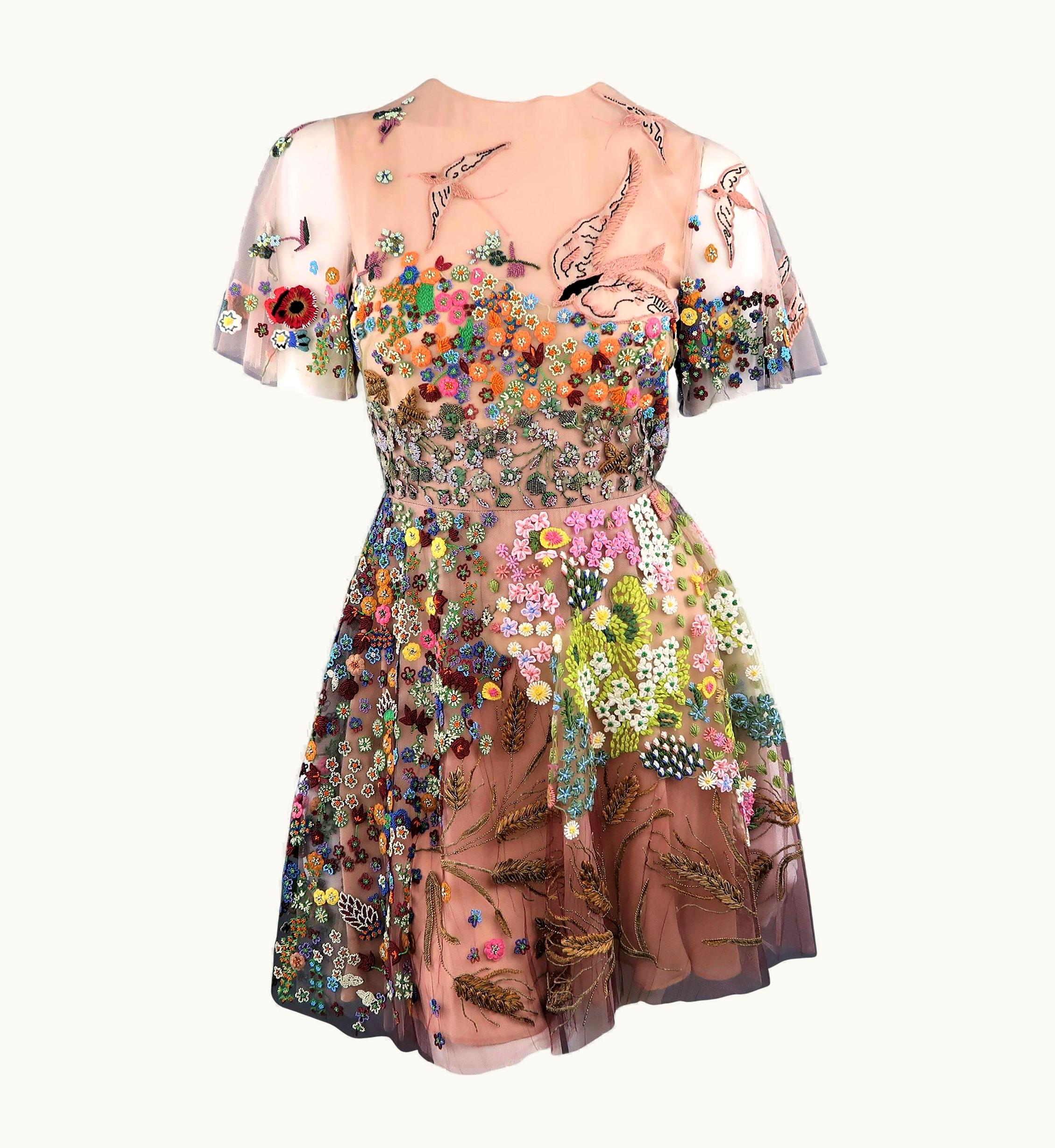 Valentino Valentino Silk Floral Bird Embroidered Cocktail Dress, Resort 2016 Runway