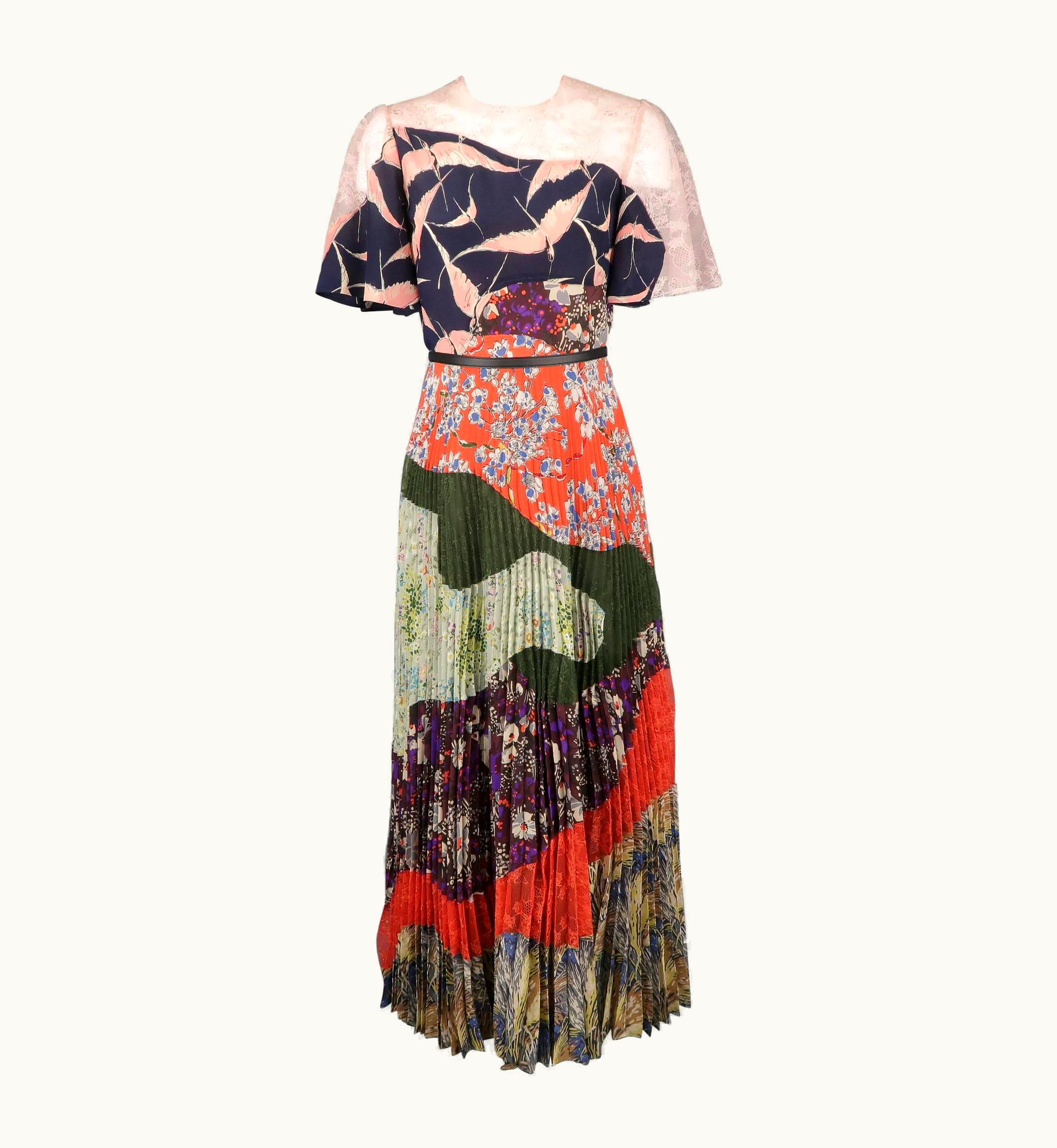 Valentino Valentino Printed Patchwork Silk Pleated Cocktail Dress, Resort 2016 Runway
