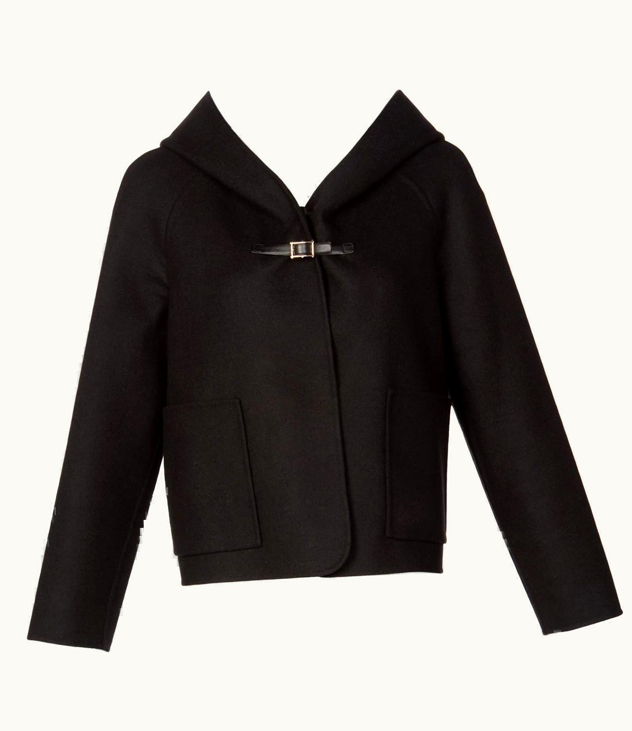 Valentino Valentino Black Wool Angora Hoodie Leather Buckle Jacket