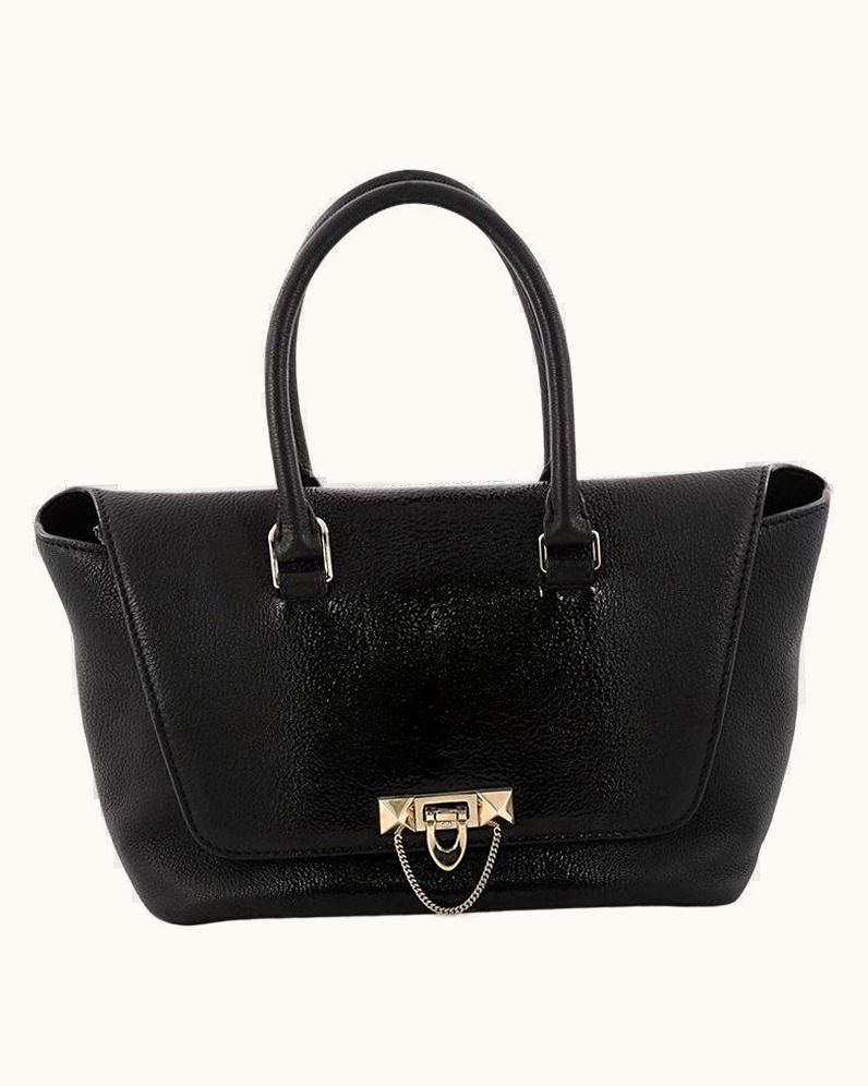 Valentino Valentino Demilune Flap Satchel Leather With Patent Small