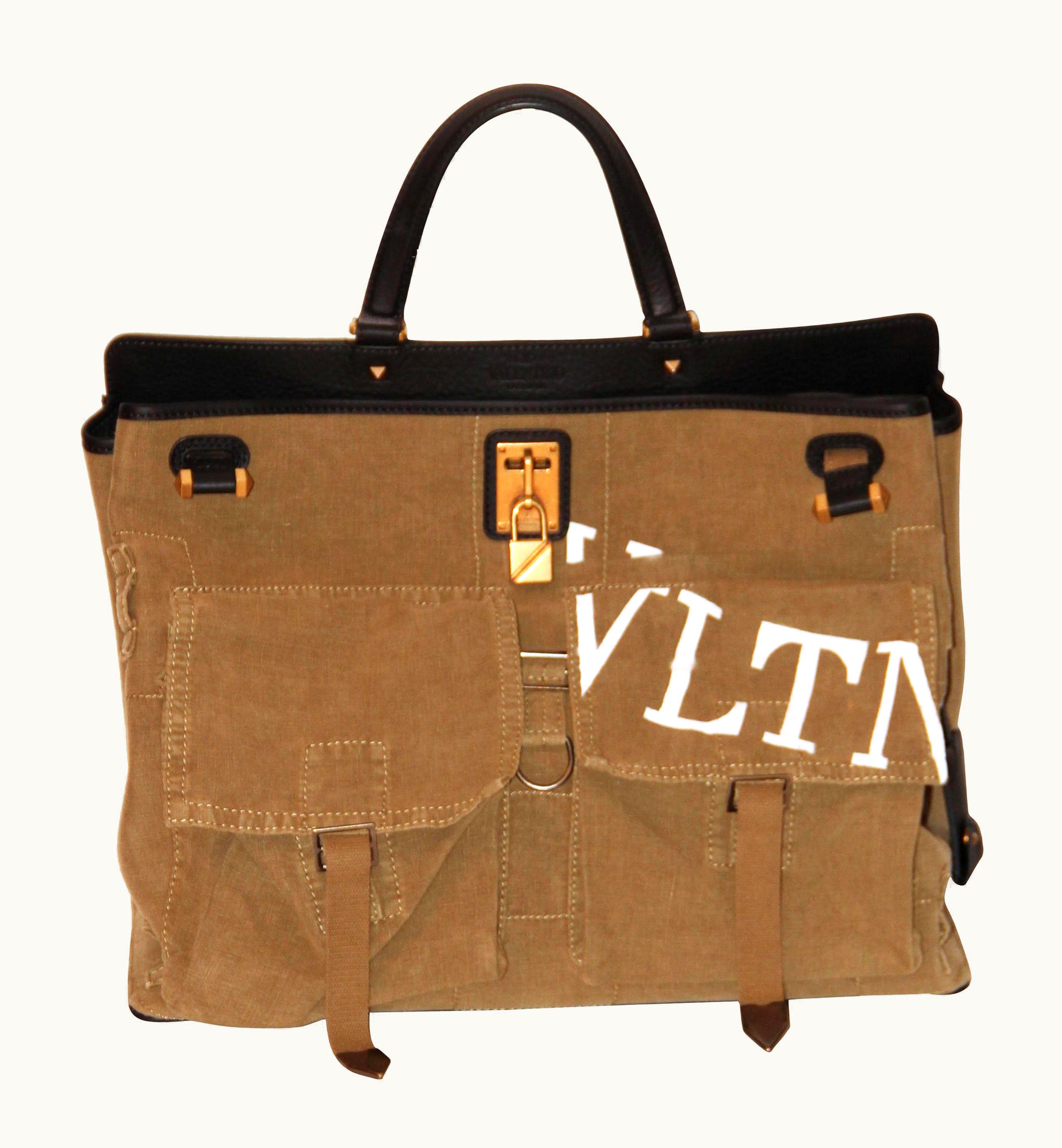 Valentino Valentino Vltn Military Canvas Maxi Joylock Top Handle Bag