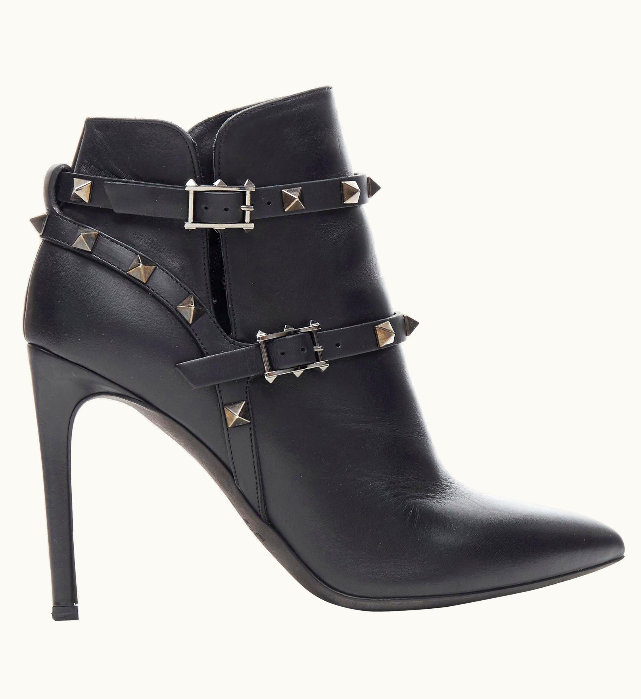 Valentino Valentino Noir Rockstud Black Studded Harness Point Toe Bootie Heel