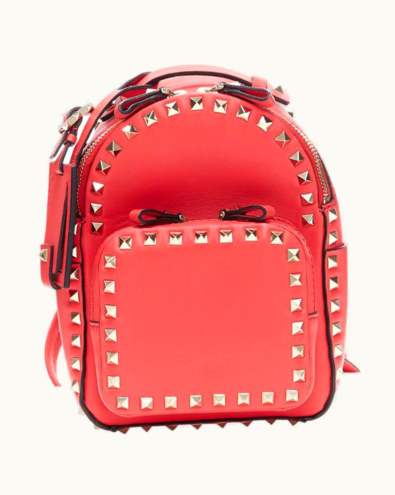 Valentino Valentino Rockstud Mini Pink Calf Leather Gold Pyramid Spike Stud Small Backpack