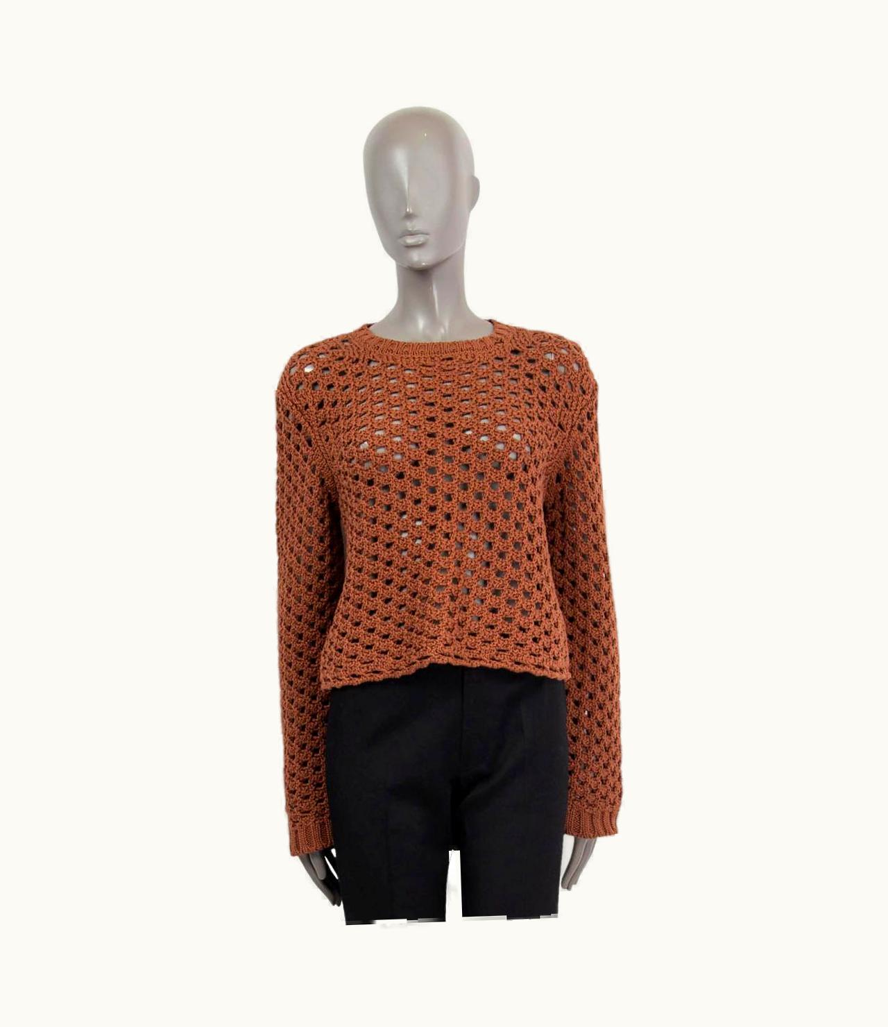 Valentino Valentino Brown Cotton 2021 Chunky Open Crochet Knit Crewneck Sweater