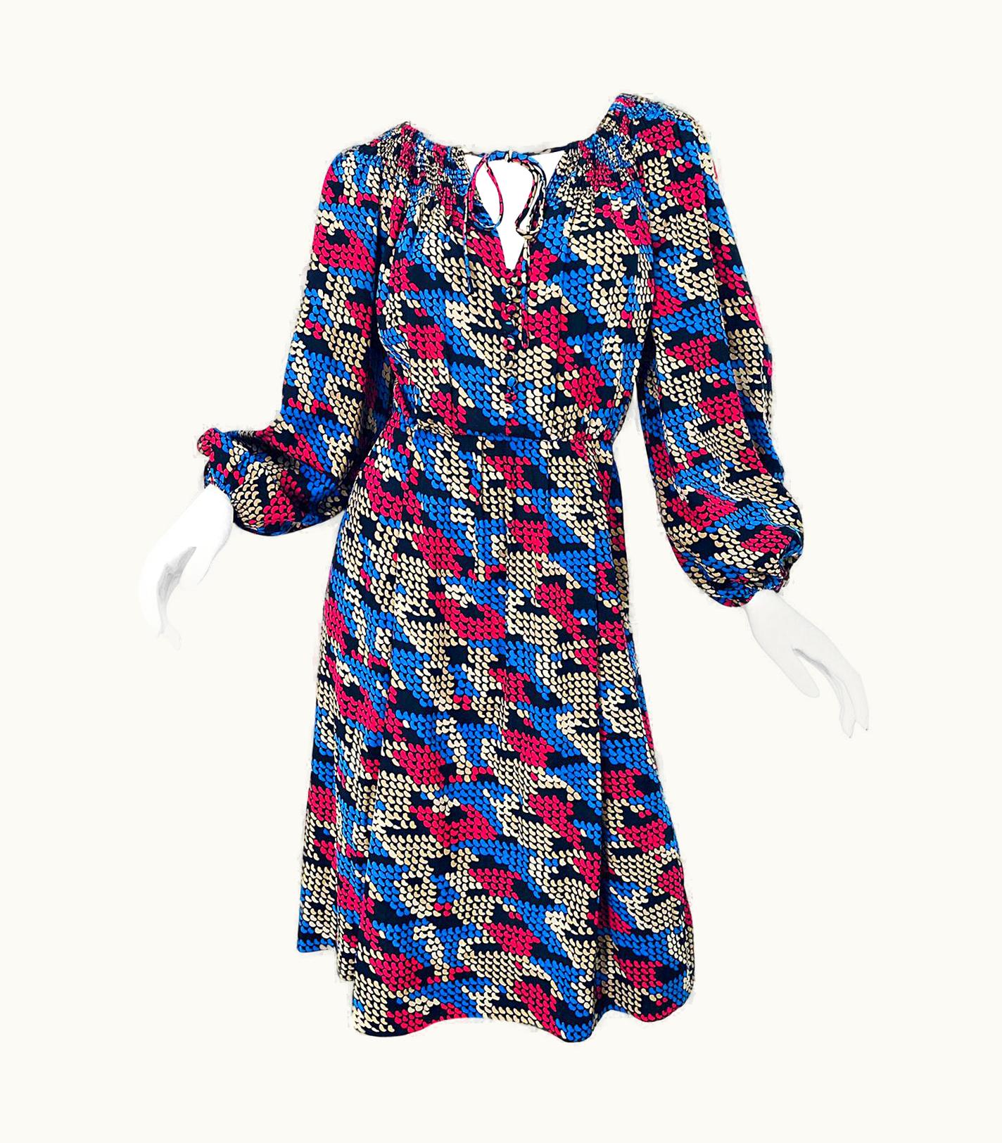 Givenchy Givenchy Haute Couture 1970s Exaggerated Houndstooth Bishop Sleeve Vintage Dress