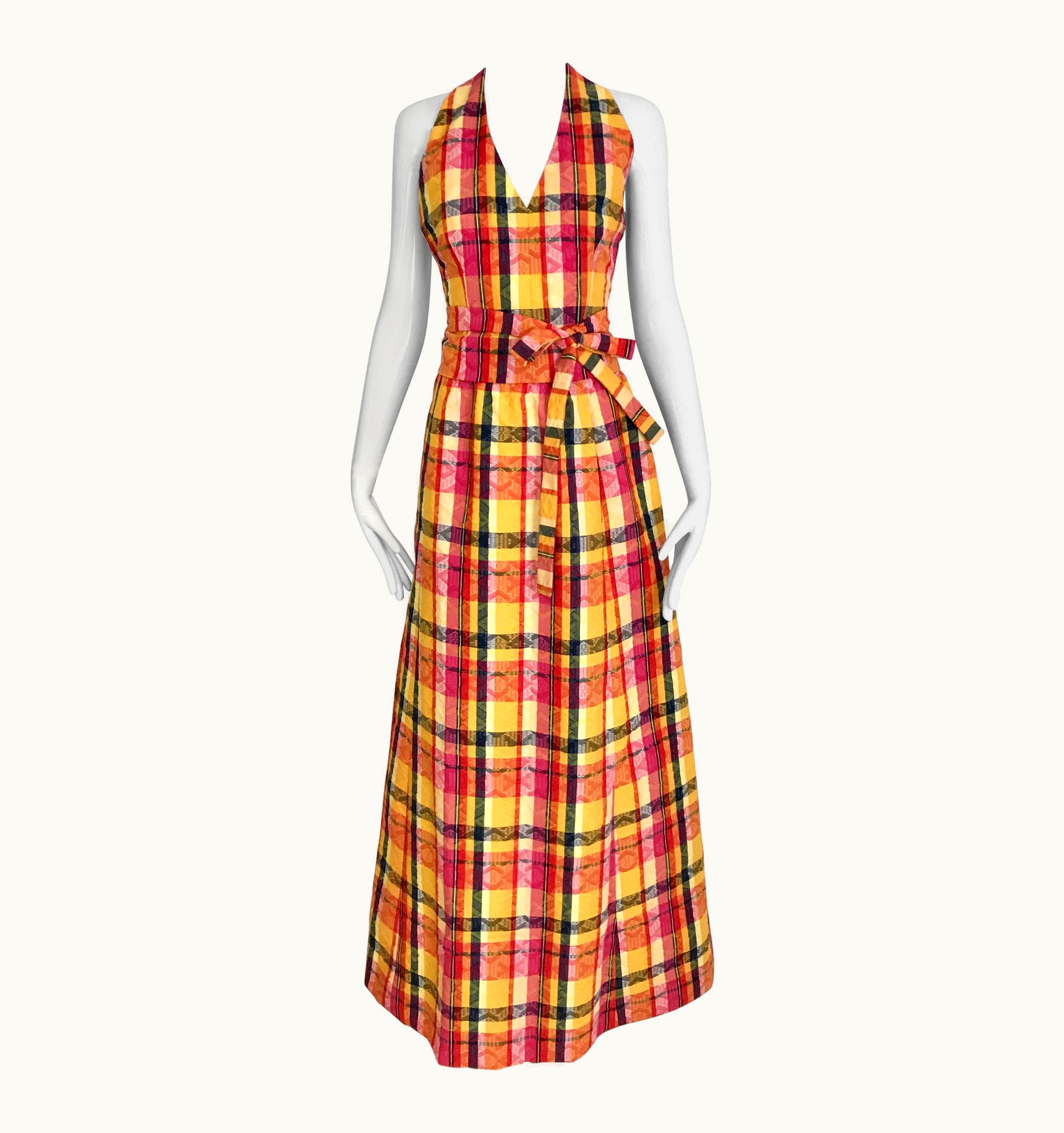 Givenchy Givenchy Yellow And Orange Plaid Halter Top And Skirt Set, 1970s