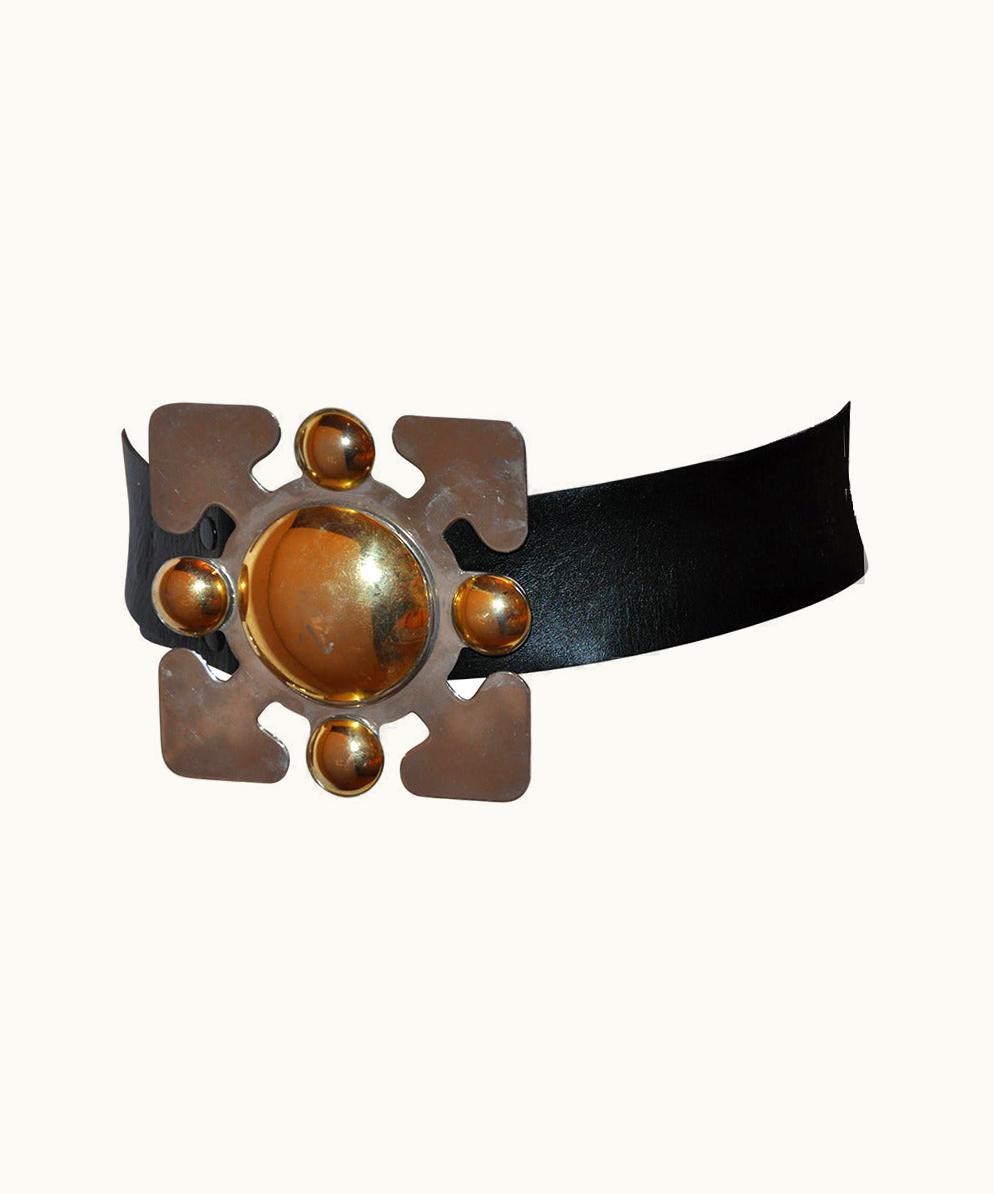 Givenchy Rare Givenchy Huge Silver & Gold Hardware Buckle With Coco-Brown Calfskin Belt