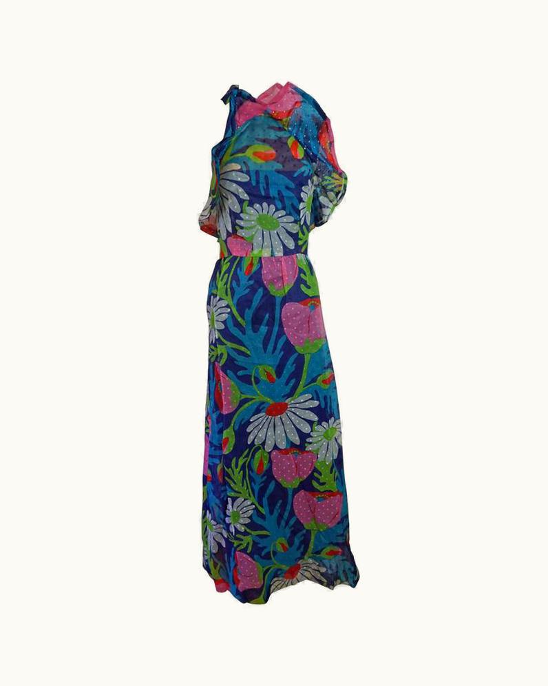 Givenchy Givenchy Multi Color Silk Organza Floral Halter Dress With Ruffle, Circa 1970s