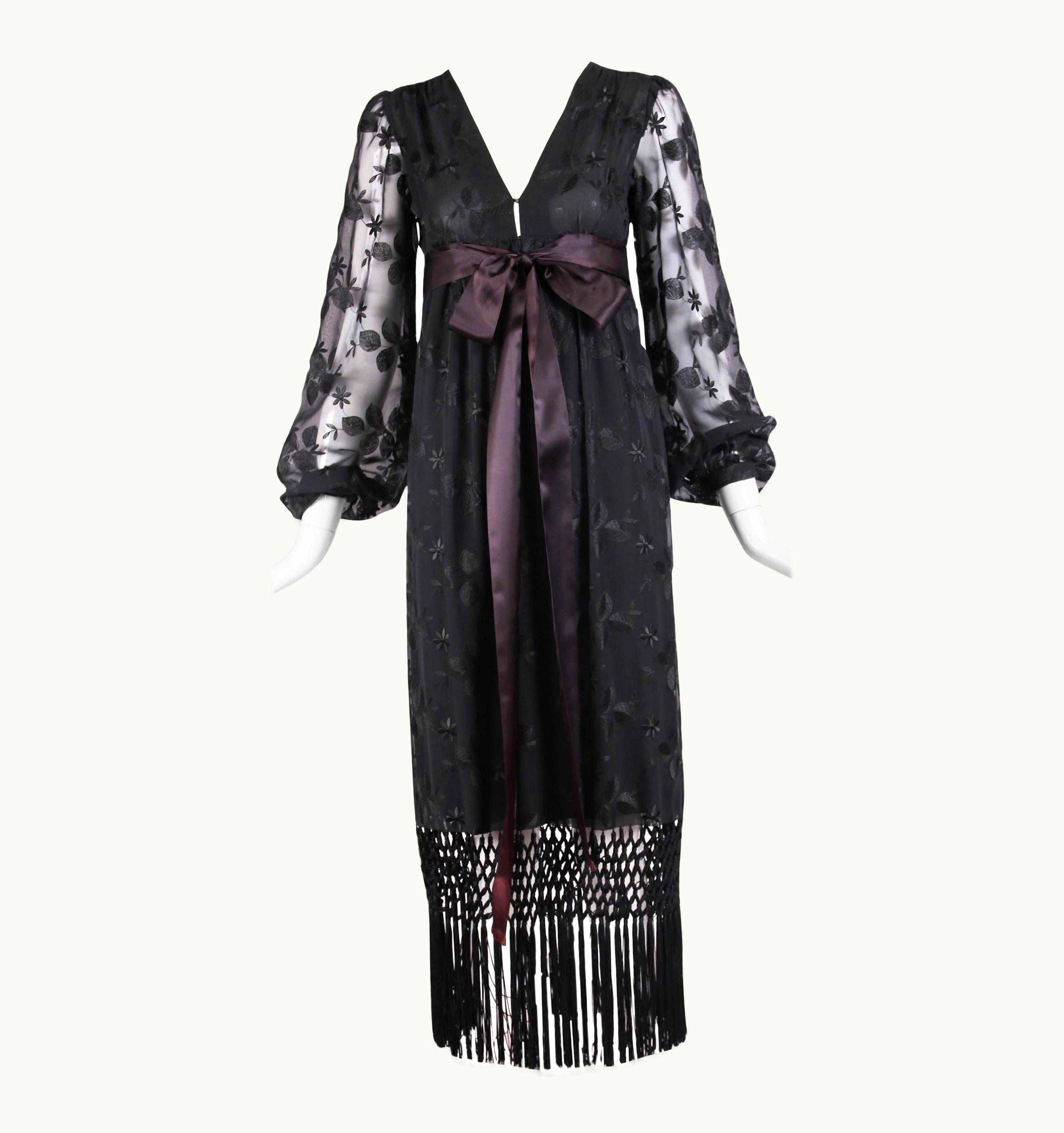 Givenchy Givenchy Haute Couture Black Silk Embroidered Gown With Fringe Detail No