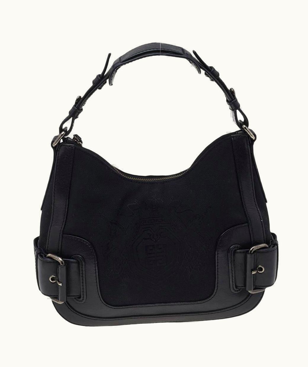 Givenchy Givenchy Black Leather And Canvas Buckle Hobo