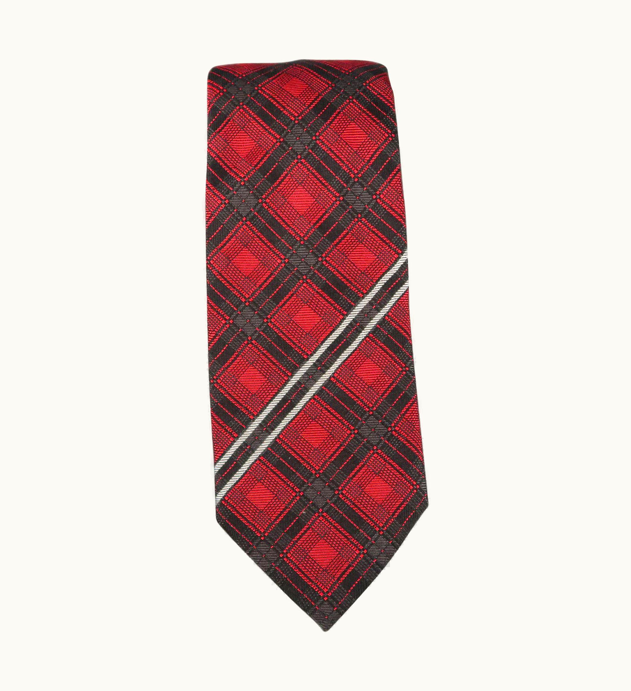 Givenchy Givenchy Red & Black Plaid Striped Silk Neck Tie