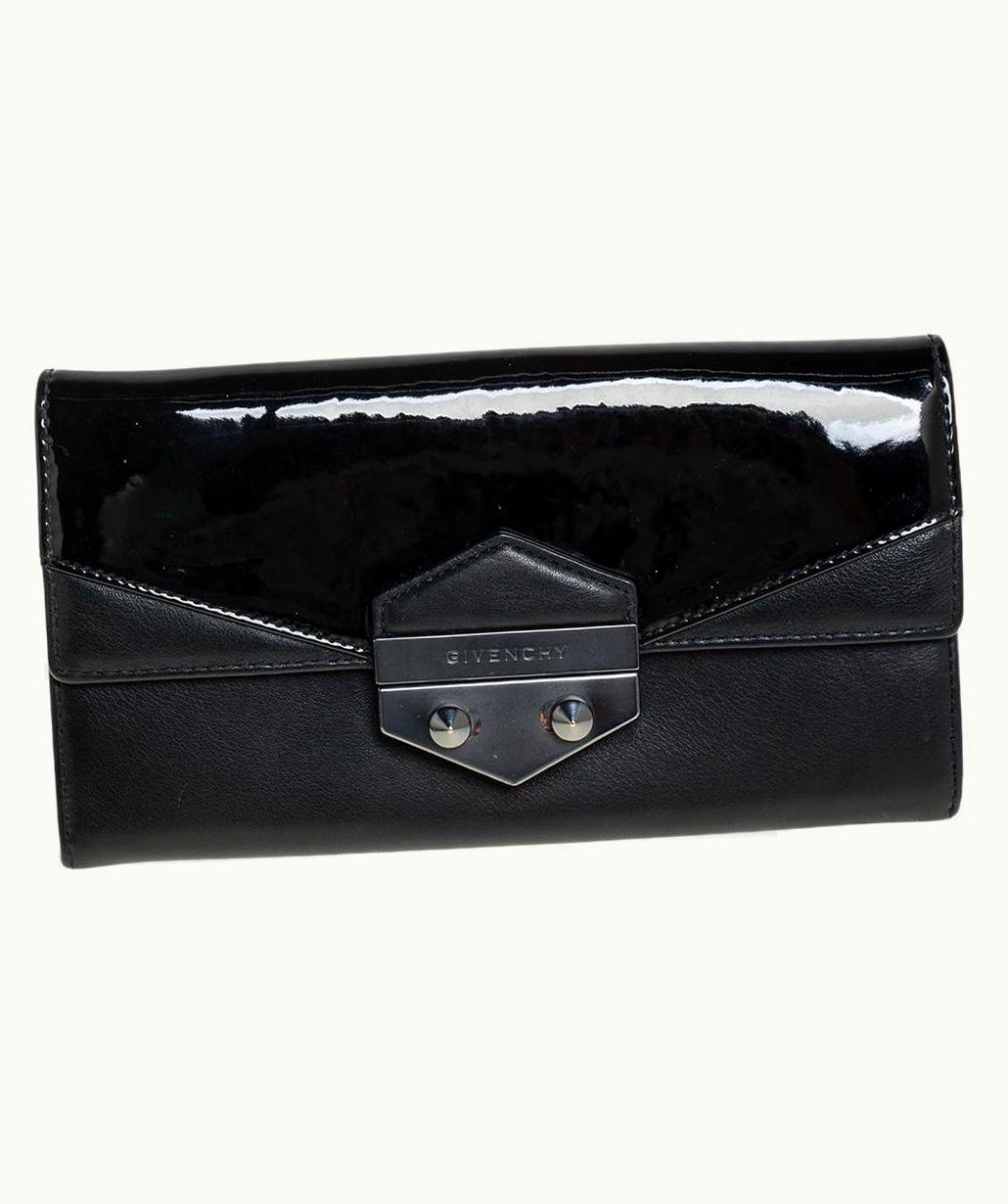 Givenchy Givenchy Black Patent And Leather Flap Continental Wallet