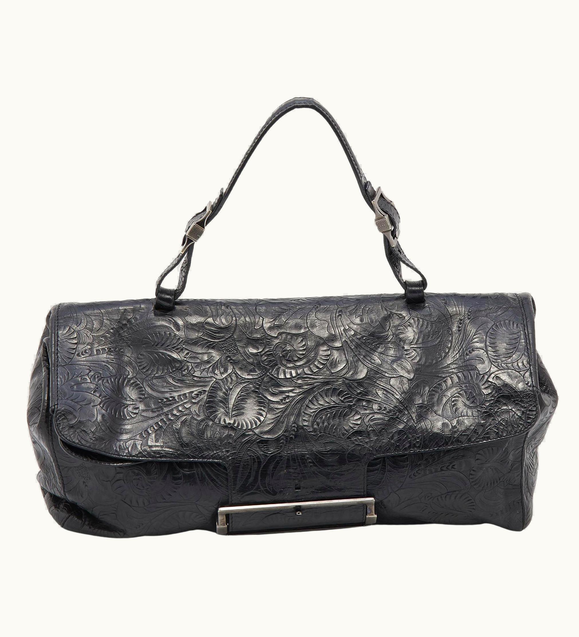 Givenchy Givenchy Black Paisley Embossed Leather Top Handle Bag