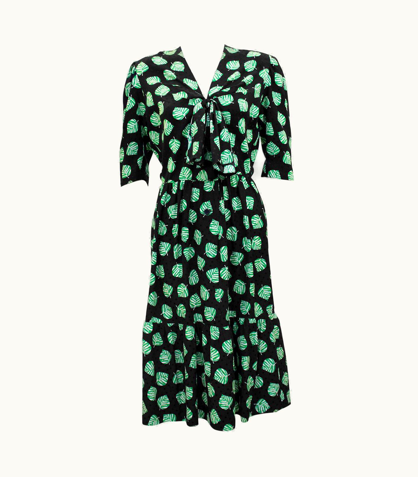 Givenchy 1980s Givenchy Black And Green Leaf Print Dress