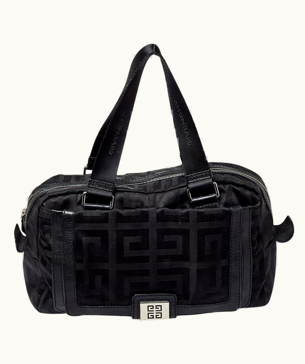 Givenchy Givenchy Black Leather And Signature Canvas Duffel Bag