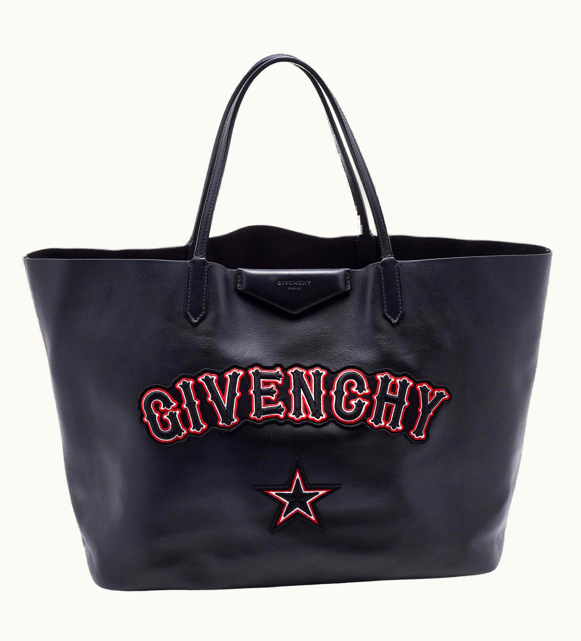 Givenchy Givenchy Black Leather Antigona Logo Embroidered Shopper Tote