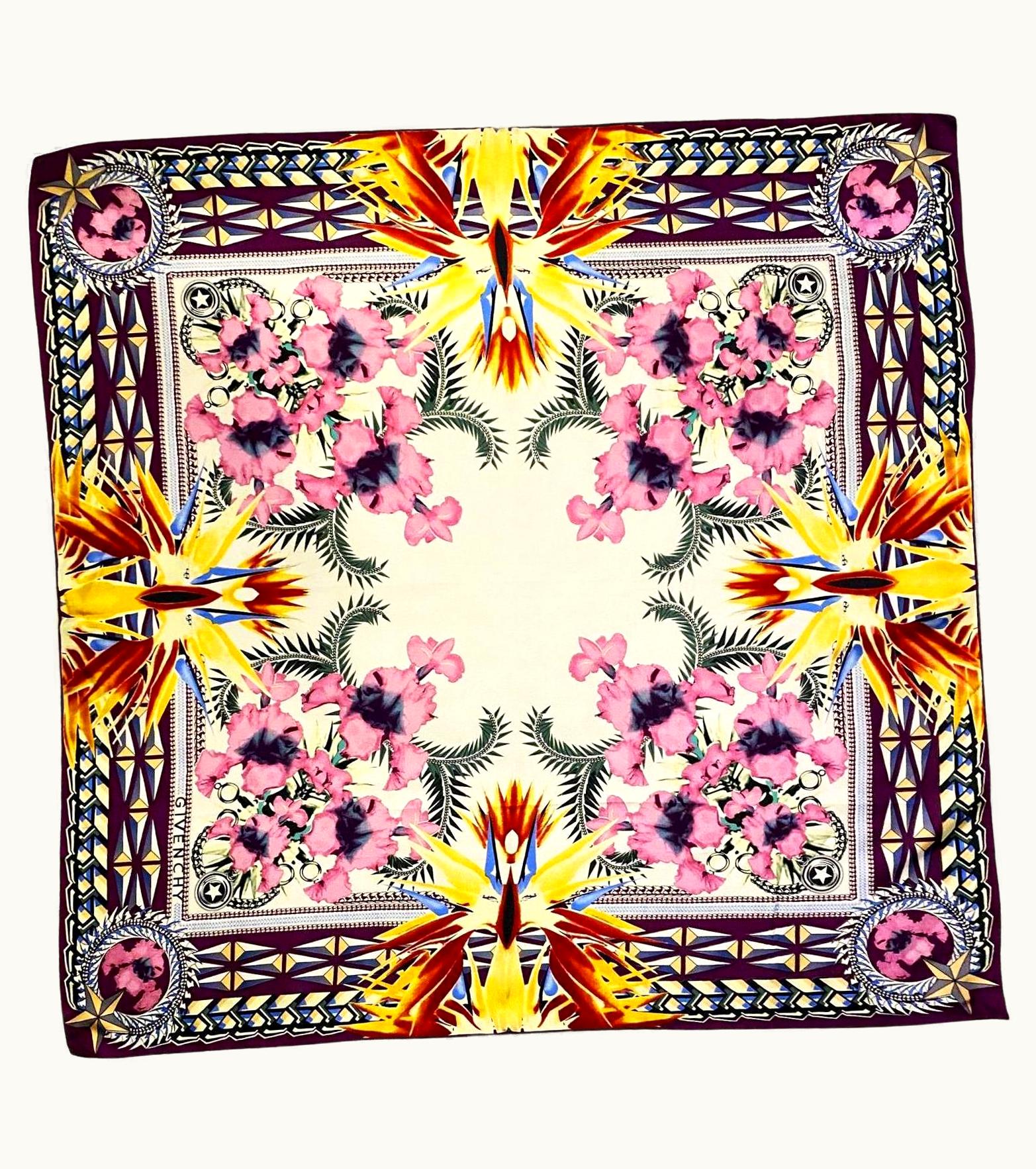 Givenchy 1980s Givenchy Silk Flower Geometric Multicolor Babushka Scarf